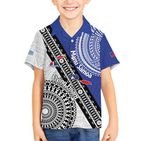 Fiji an Samoa Rugby Custom Family Matching Off Shoulder Maxi Dress and Hawaiian Shirt Flying Fijians Manu Samoa Together Pacific LT14 Son's Shirt Blue - Polynesian Pride