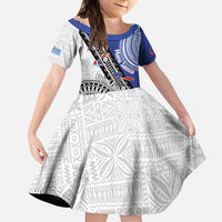 Fiji an Samoa Rugby Custom Family Matching Summer Maxi Dress and Hawaiian Shirt Flying Fijians Manu Samoa Together Pacific LT14 Daughter's Dress Blue - Polynesian Pride