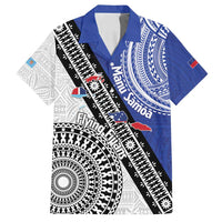 Fiji an Samoa Rugby Custom Family Matching Summer Maxi Dress and Hawaiian Shirt Flying Fijians Manu Samoa Together Pacific LT14 Dad's Shirt - Short Sleeve Blue - Polynesian Pride