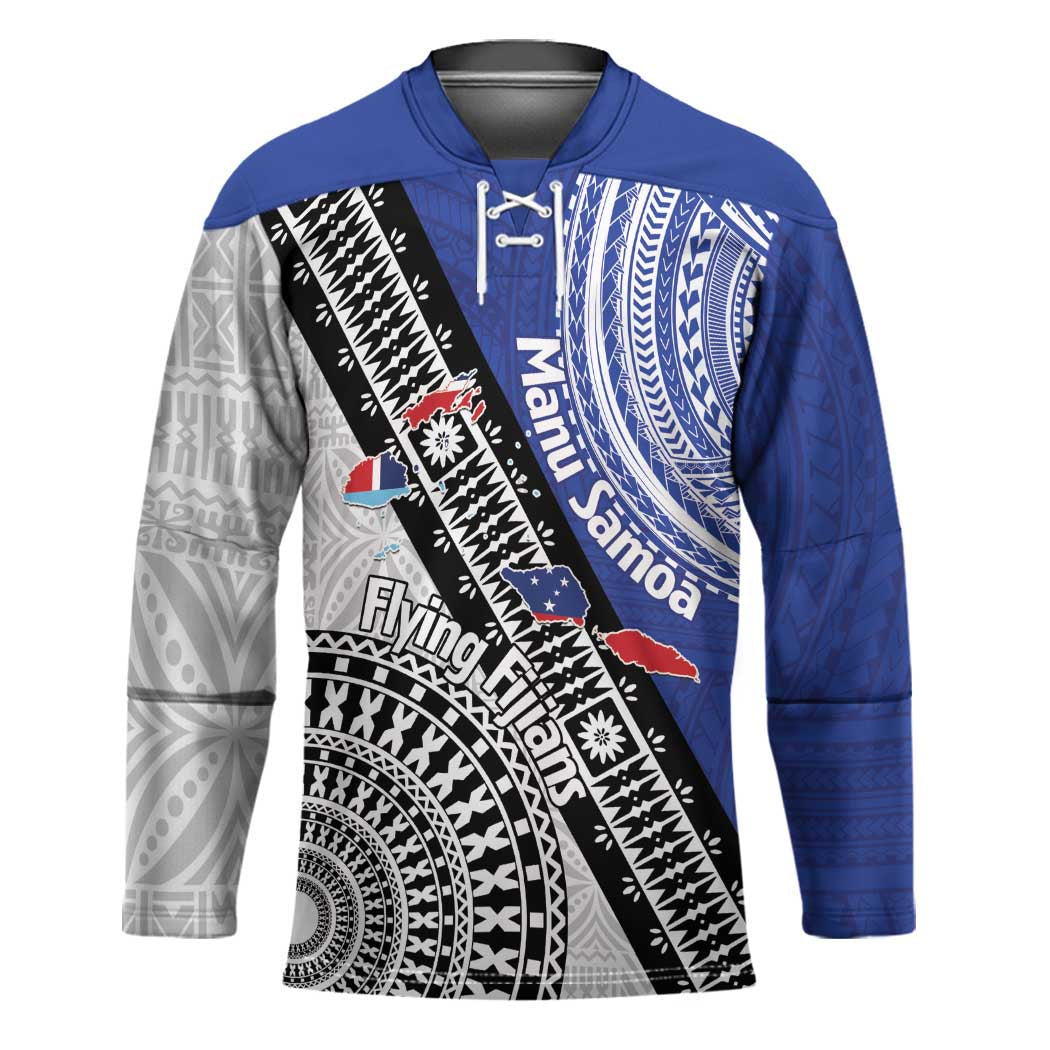 Fiji an Samoa Rugby Custom Hockey Jersey Flying Fijians Manu Samoa Together Pacific - Polynesian Pride