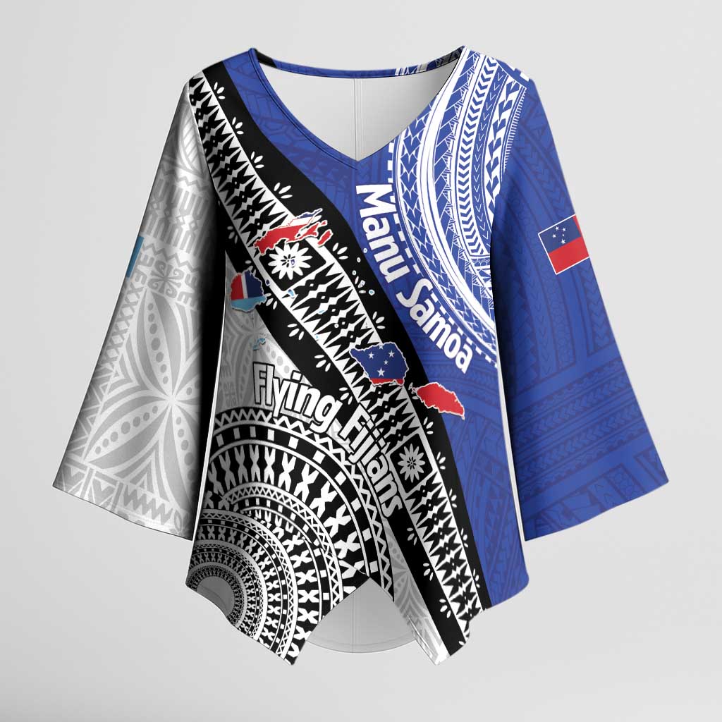 Fiji an Samoa Rugby Custom Kimono Sleeve Blouse Flying Fijians Manu Samoa Together Pacific - Polynesian Pride