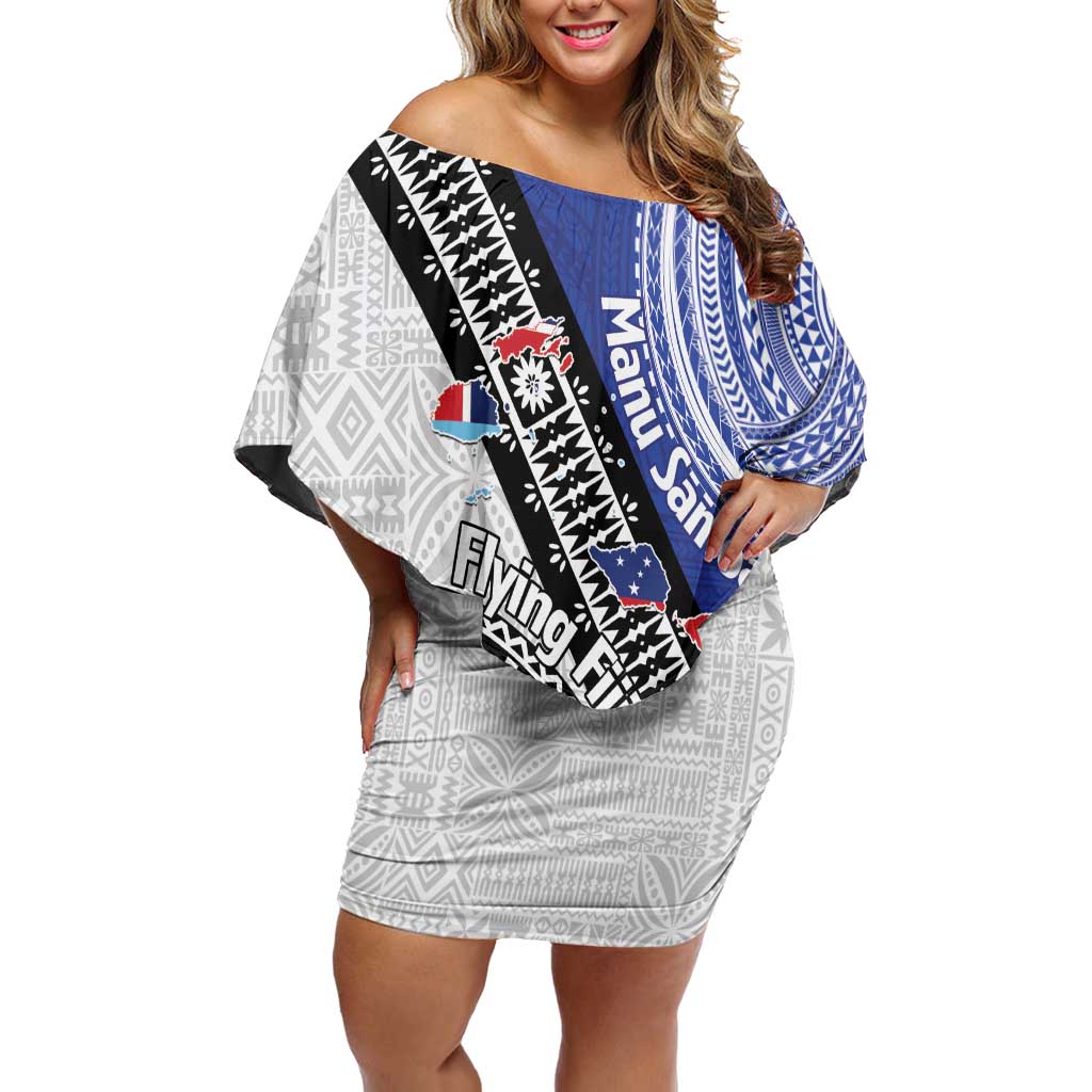 Fiji an Samoa Rugby Custom Off Shoulder Short Dress Flying Fijians Manu Samoa Together Pacific - Polynesian Pride
