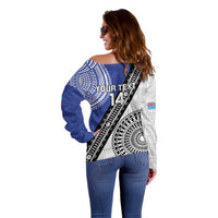 Fiji an Samoa Rugby Custom Off Shoulder Sweater Flying Fijians Manu Samoa Together Pacific - Polynesian Pride