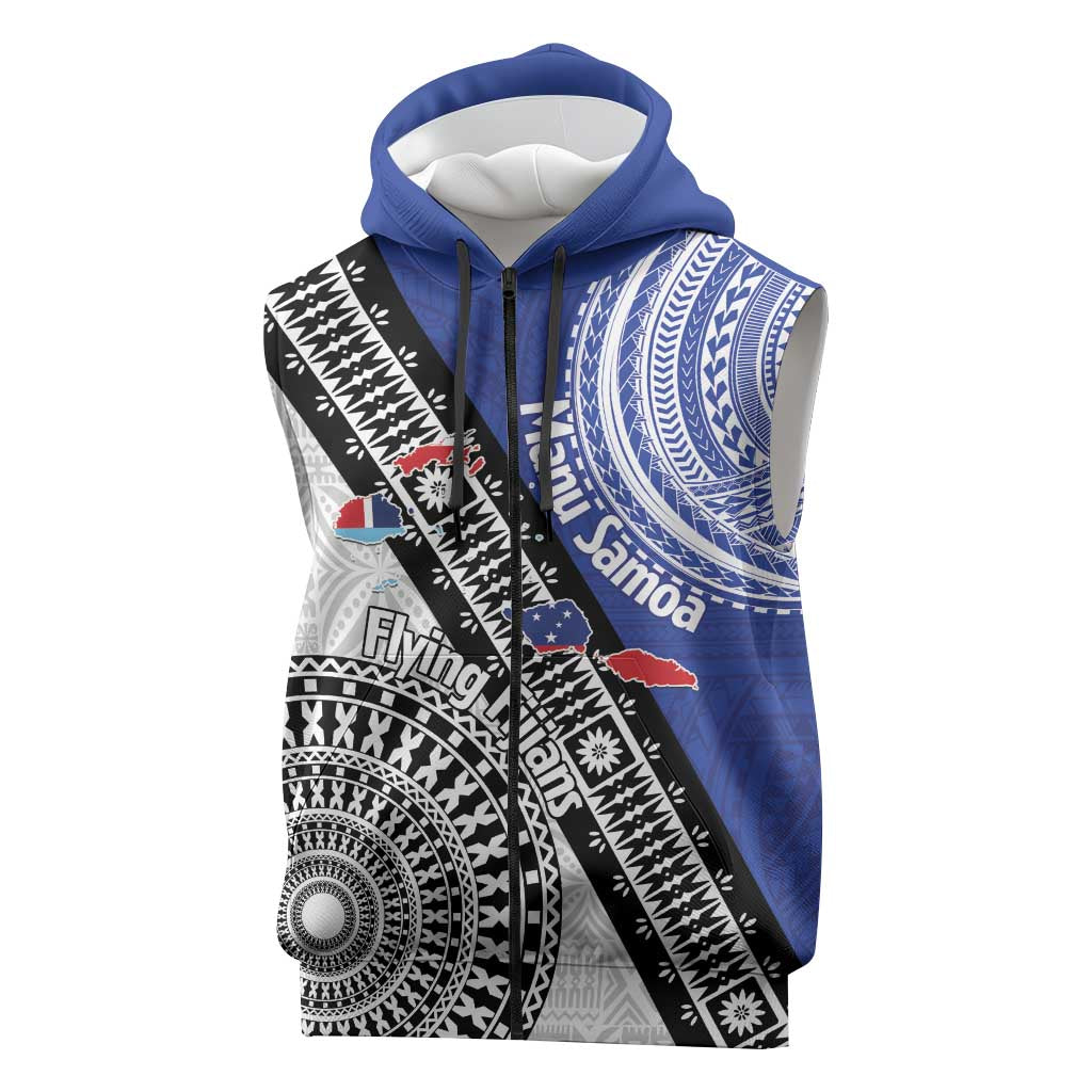 Fiji an Samoa Rugby Custom Sleeveless Zip Hoodie Flying Fijians Manu Samoa Together Pacific - Polynesian Pride