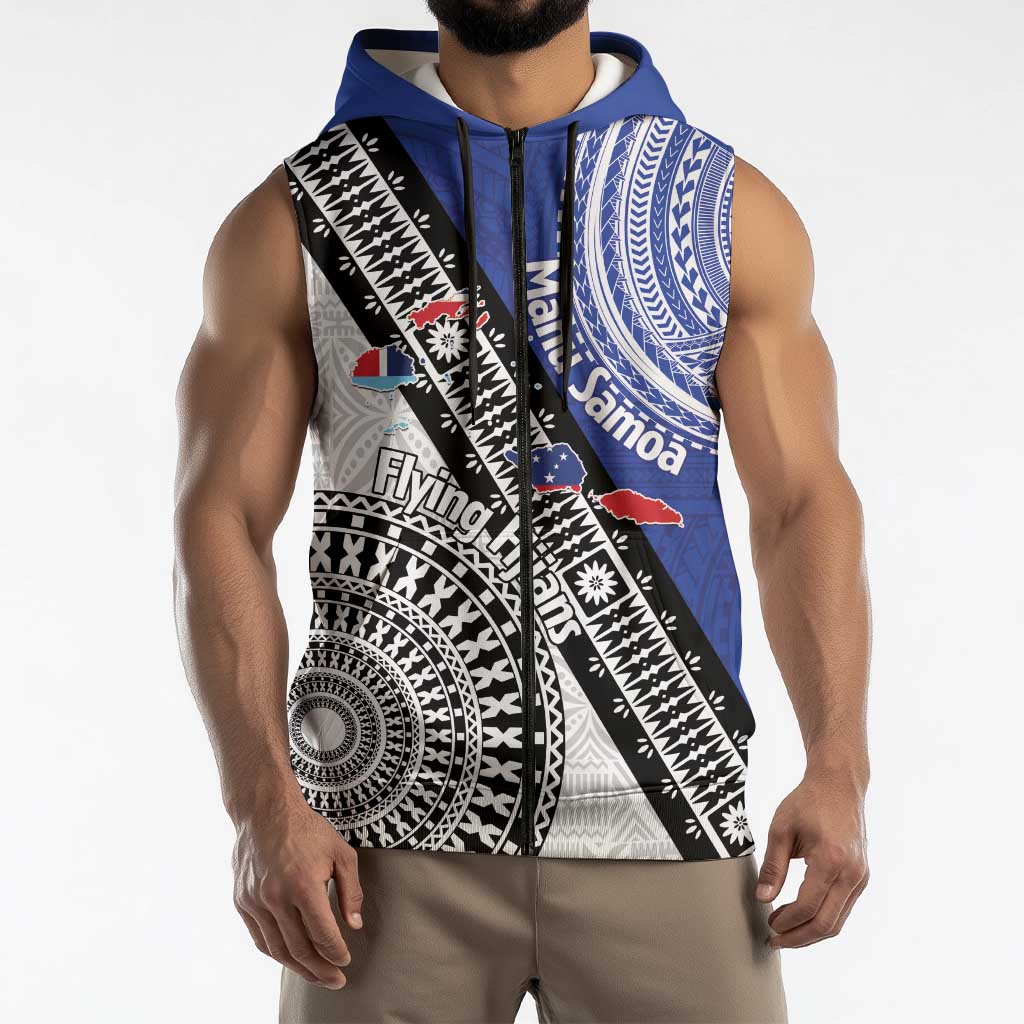 Fiji an Samoa Rugby Custom Sleeveless Zip Hoodie Flying Fijians Manu Samoa Together Pacific - Polynesian Pride