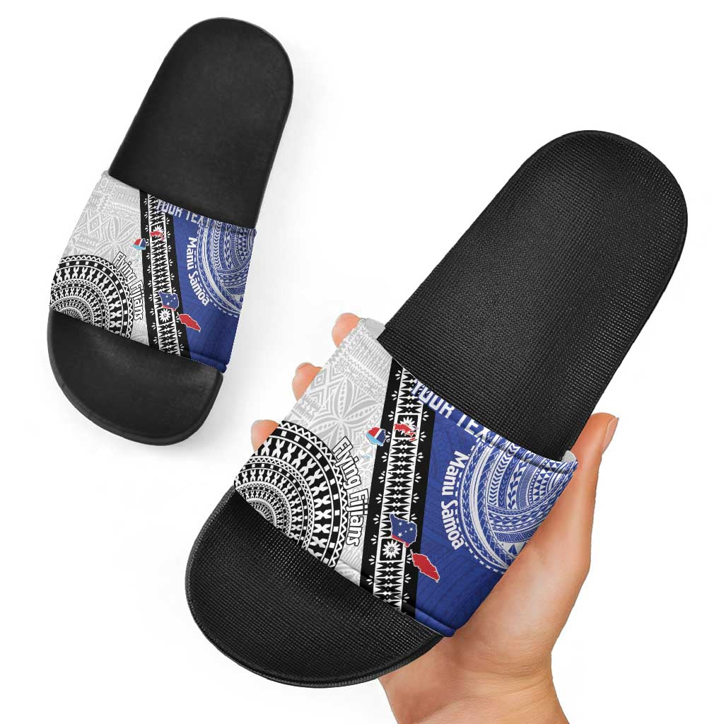 Fiji an Samoa Rugby Custom Slide Sandals Flying Fijians Manu Samoa Together Pacific - Polynesian Pride