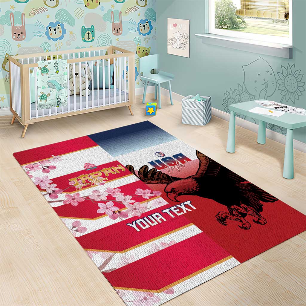USA and Japan Rugby Custom Area Rug Eagles Brave Blossoms Together Pacific - Polynesian Pride