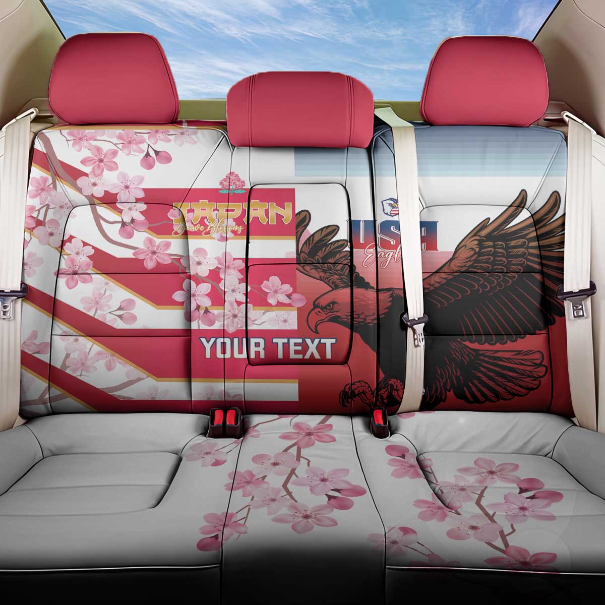 USA and Japan Rugby Custom Back Car Seat Cover Eagles Brave Blossoms Together Pacific LT14 One Size Red - Polynesian Pride