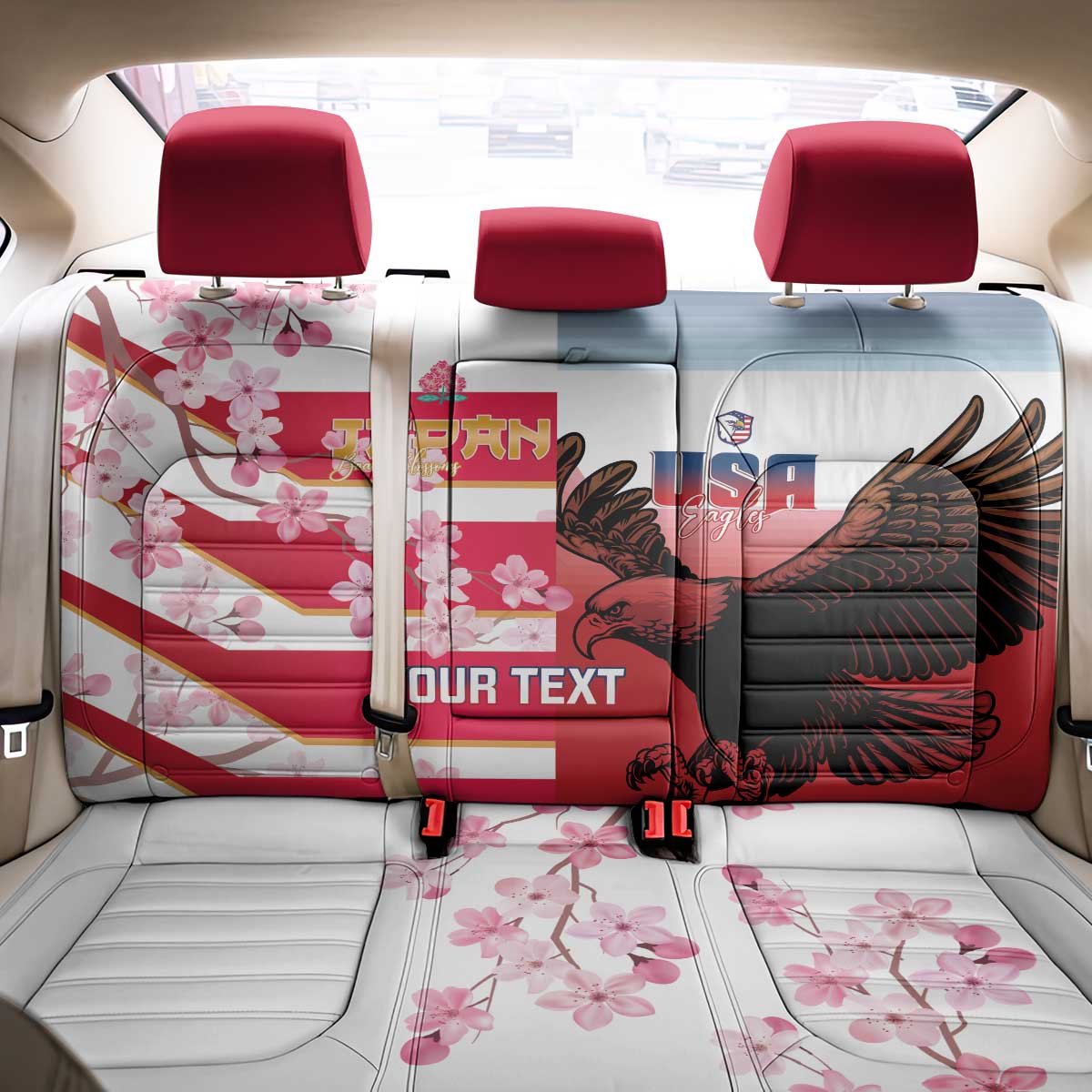 USA and Japan Rugby Custom Back Car Seat Cover Eagles Brave Blossoms Together Pacific LT14 - Polynesian Pride