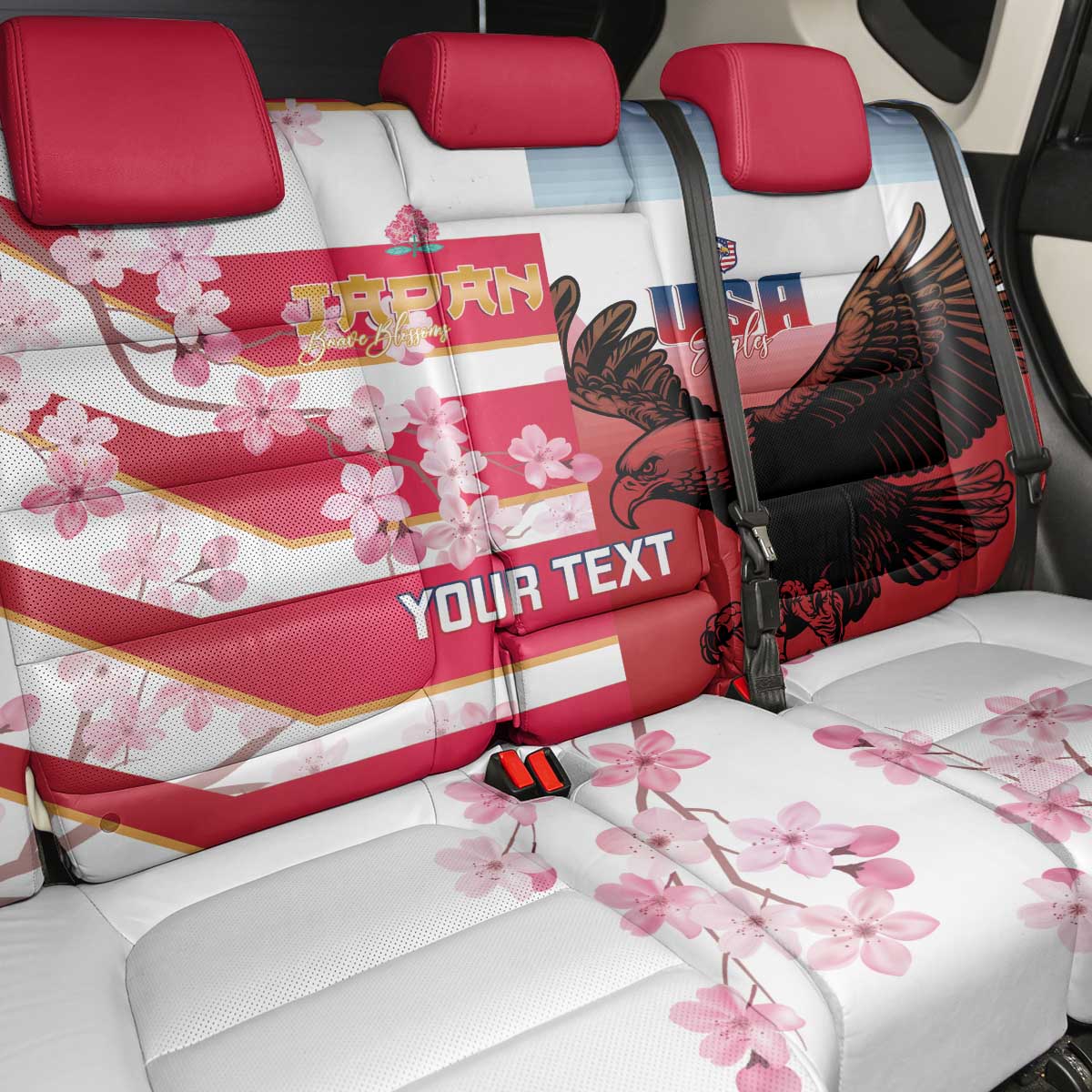 USA and Japan Rugby Custom Back Car Seat Cover Eagles Brave Blossoms Together Pacific LT14 - Polynesian Pride
