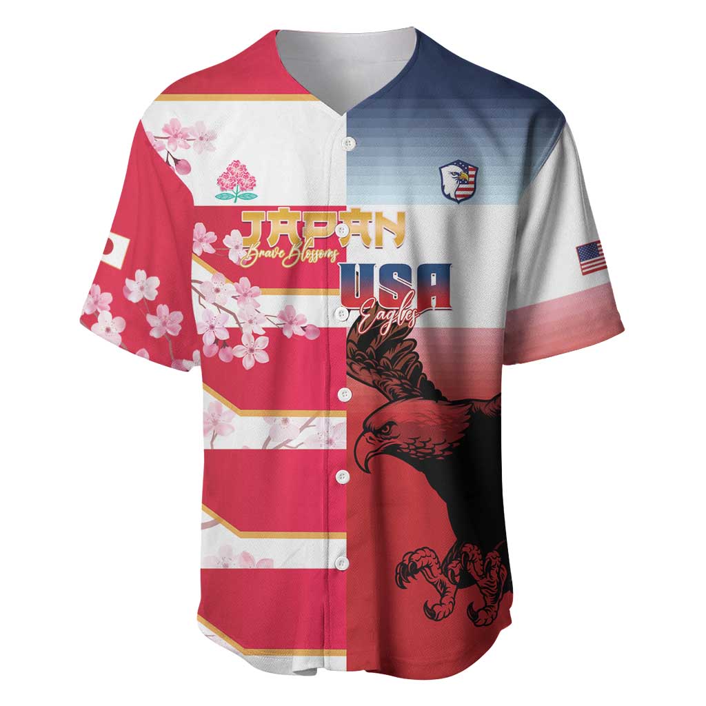 USA and Japan Rugby Custom Baseball Jersey Eagles Brave Blossoms Together Pacific LT14 Red - Polynesian Pride