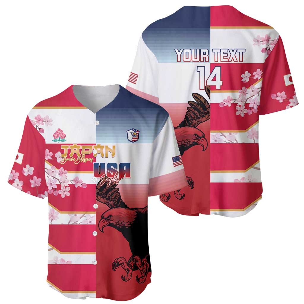 USA and Japan Rugby Custom Baseball Jersey Eagles Brave Blossoms Together Pacific LT14 - Polynesian Pride