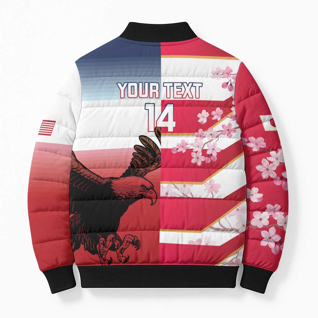 USA and Japan Rugby Custom Bomber Puffer Jacket Eagles Brave Blossoms Together Pacific - Polynesian Pride