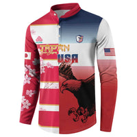 USA and Japan Rugby Custom Button Sweatshirt Eagles Brave Blossoms Together Pacific - Polynesian Pride