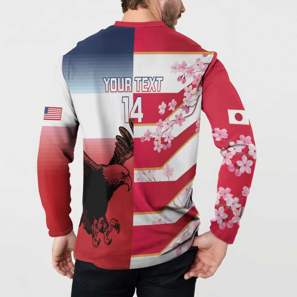 USA and Japan Rugby Custom Button Sweatshirt Eagles Brave Blossoms Together Pacific - Polynesian Pride
