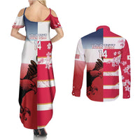 USA and Japan Rugby Custom Couples Matching Summer Maxi Dress and Long Sleeve Button Shirt Eagles Brave Blossoms Together Pacific - Polynesian Pride