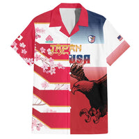 USA and Japan Rugby Custom Family Matching Long Sleeve Bodycon Dress and Hawaiian Shirt Eagles Brave Blossoms Together Pacific LT14 Dad's Shirt - Short Sleeve Red - Polynesian Pride
