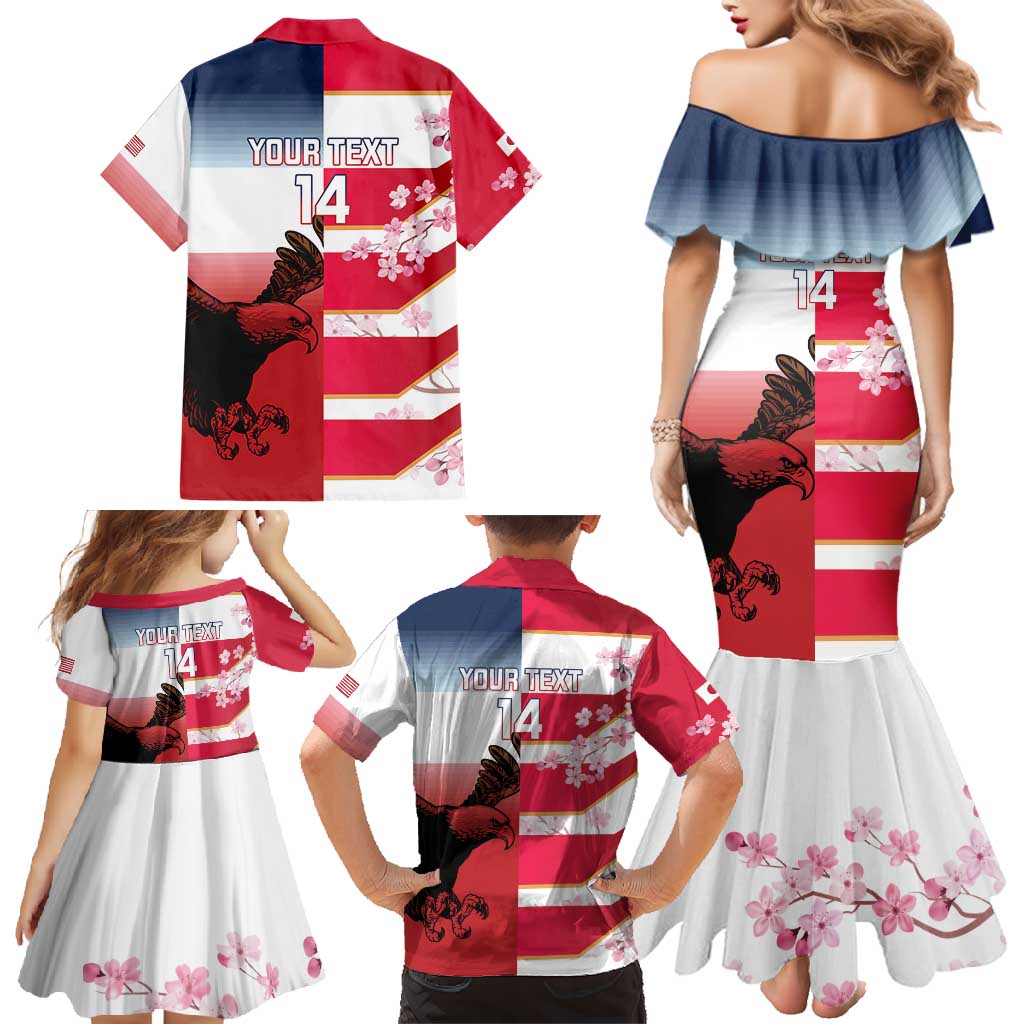 USA and Japan Rugby Custom Family Matching Mermaid Dress and Hawaiian Shirt Eagles Brave Blossoms Together Pacific LT14 - Polynesian Pride