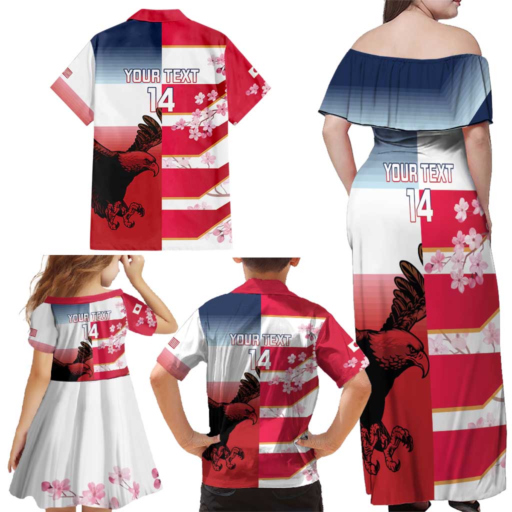 USA and Japan Rugby Custom Family Matching Off Shoulder Maxi Dress and Hawaiian Shirt Eagles Brave Blossoms Together Pacific LT14 - Polynesian Pride