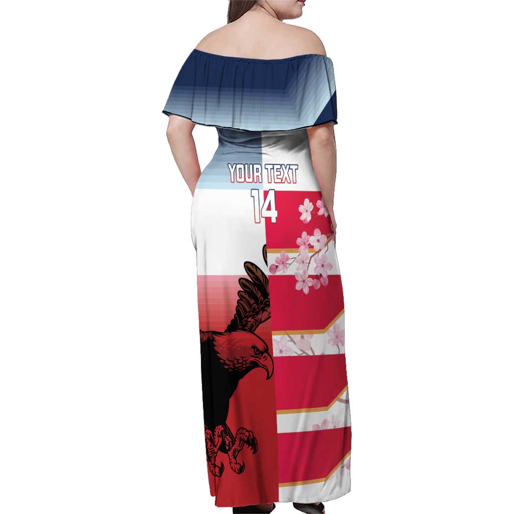USA and Japan Rugby Custom Family Matching Off Shoulder Maxi Dress and Hawaiian Shirt Eagles Brave Blossoms Together Pacific LT14 - Polynesian Pride