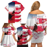 USA and Japan Rugby Custom Family Matching Off Shoulder Short Dress and Hawaiian Shirt Eagles Brave Blossoms Together Pacific LT14 - Polynesian Pride