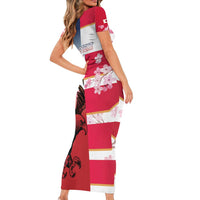 USA and Japan Rugby Custom Family Matching Short Sleeve Bodycon Dress and Hawaiian Shirt Eagles Brave Blossoms Together Pacific LT14 - Polynesian Pride