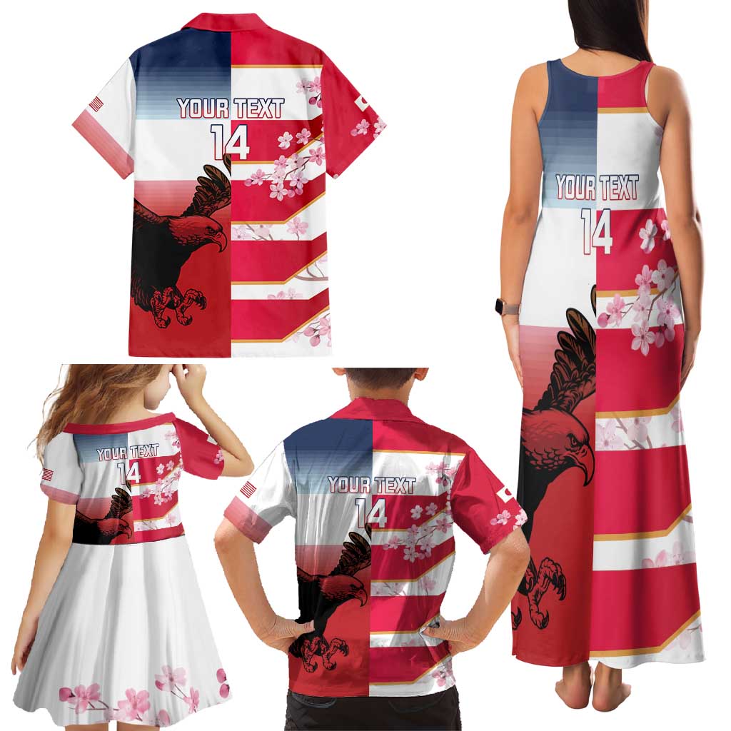 USA and Japan Rugby Custom Family Matching Tank Maxi Dress and Hawaiian Shirt Eagles Brave Blossoms Together Pacific LT14 - Polynesian Pride