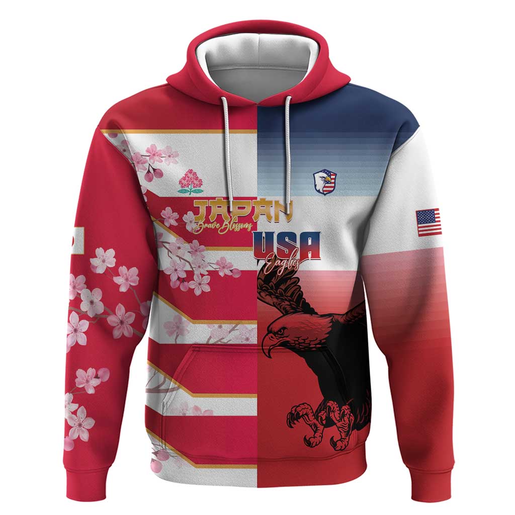 USA and Japan Rugby Custom Hoodie Eagles Brave Blossoms Together Pacific - Polynesian Pride