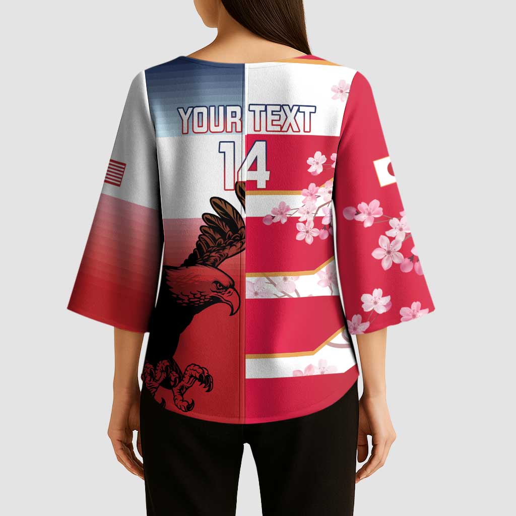 USA and Japan Rugby Custom Kimono Sleeve Blouse Eagles Brave Blossoms Together Pacific - Polynesian Pride