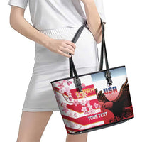 USA and Japan Rugby Custom Leather Tote Bag Eagles Brave Blossoms Together Pacific - Polynesian Pride