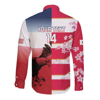 USA and Japan Rugby Custom Long Sleeve Button Shirt Eagles Brave Blossoms Together Pacific - Polynesian Pride