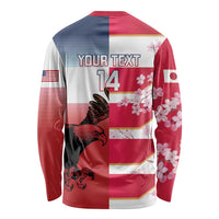 USA and Japan Rugby Custom Long Sleeve Shirt Eagles Brave Blossoms Together Pacific - Polynesian Pride
