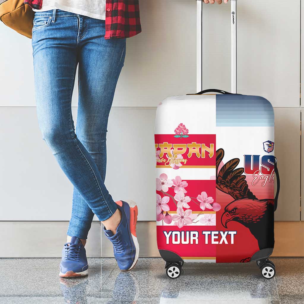USA and Japan Rugby Custom Luggage Cover Eagles Brave Blossoms Together Pacific - Polynesian Pride