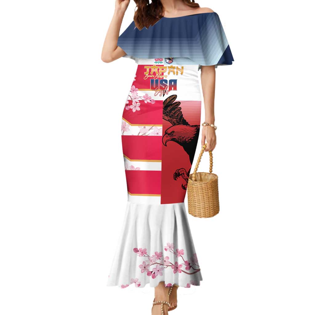 USA and Japan Rugby Custom Mermaid Dress Eagles Brave Blossoms Together Pacific - Polynesian Pride