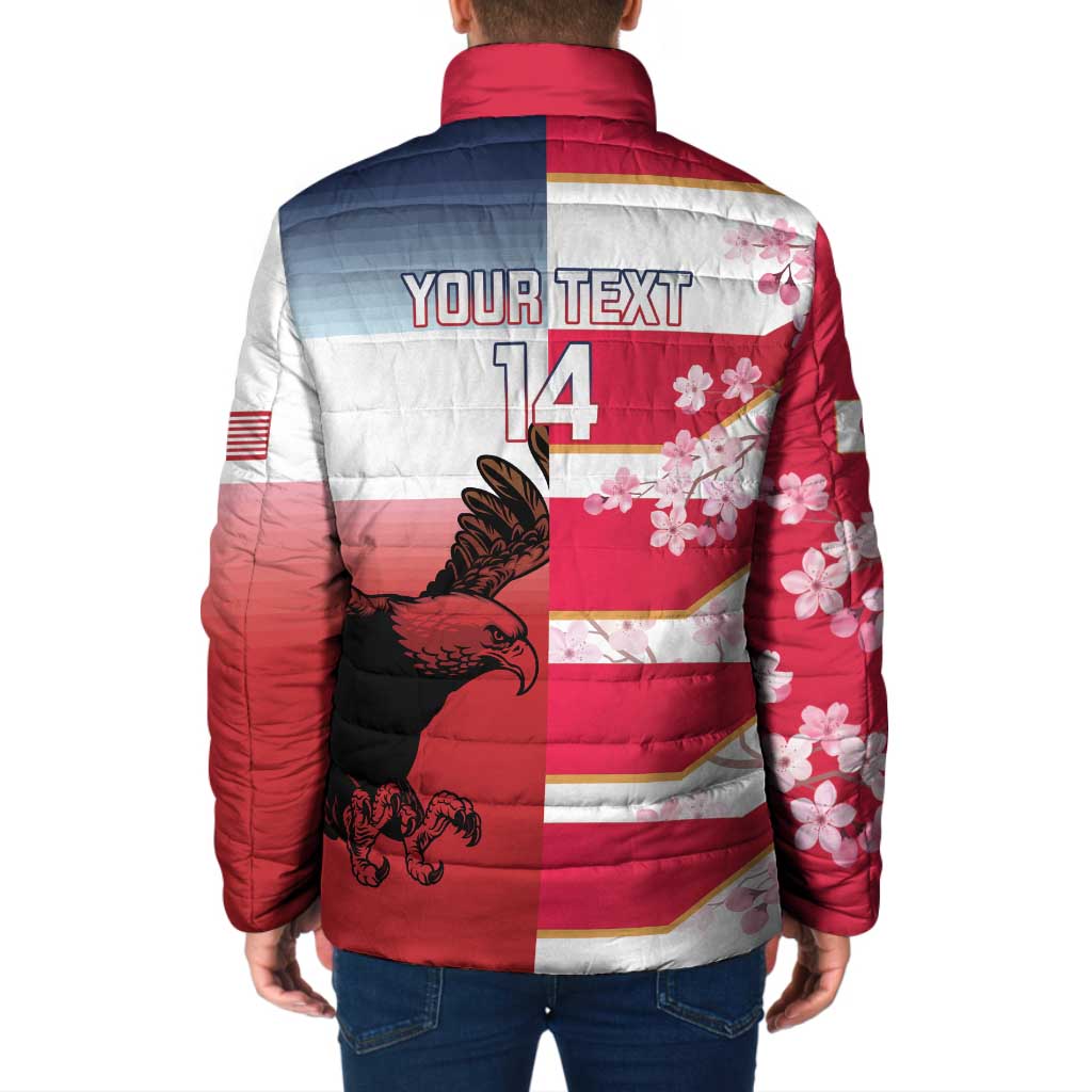 USA and Japan Rugby Custom Padded Jacket Eagles Brave Blossoms Together Pacific - Polynesian Pride