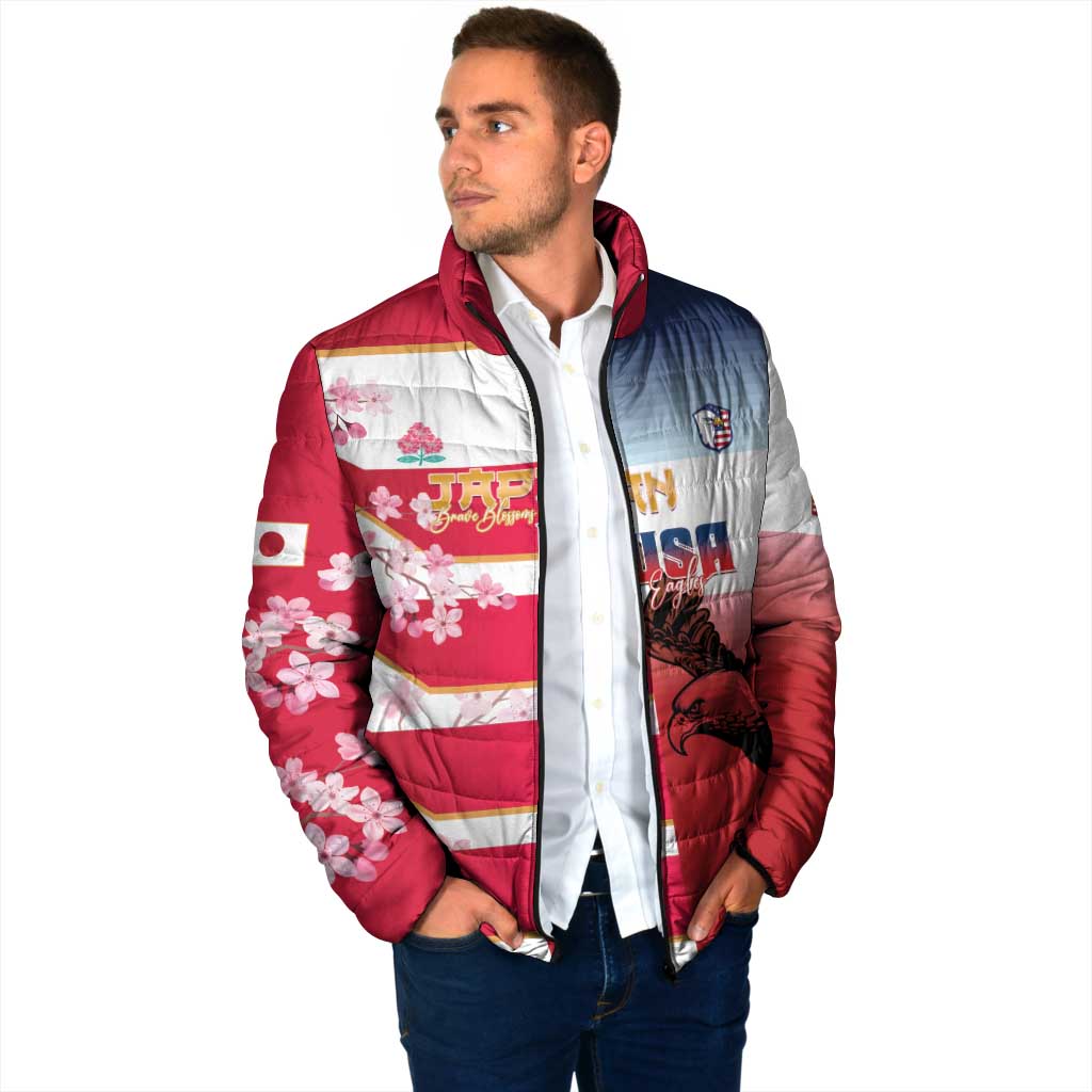 USA and Japan Rugby Custom Padded Jacket Eagles Brave Blossoms Together Pacific - Polynesian Pride