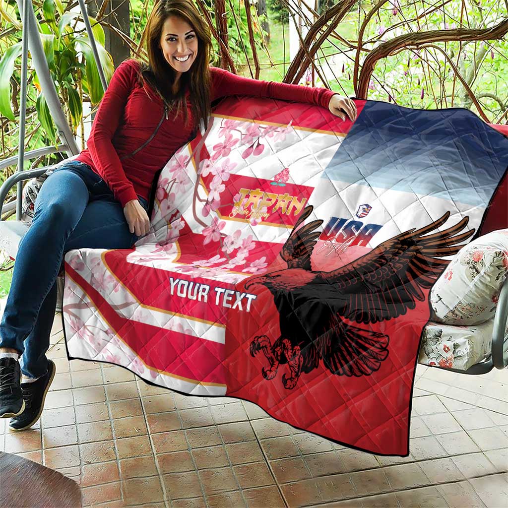 USA and Japan Rugby Custom Quilt Eagles Brave Blossoms Together Pacific - Polynesian Pride