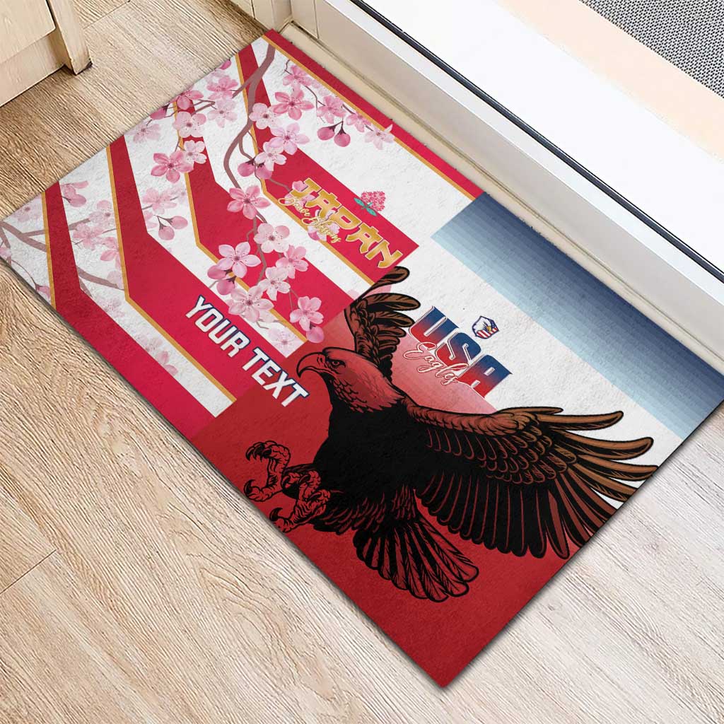 USA and Japan Rugby Custom Rubber Doormat Eagles Brave Blossoms Together Pacific - Polynesian Pride