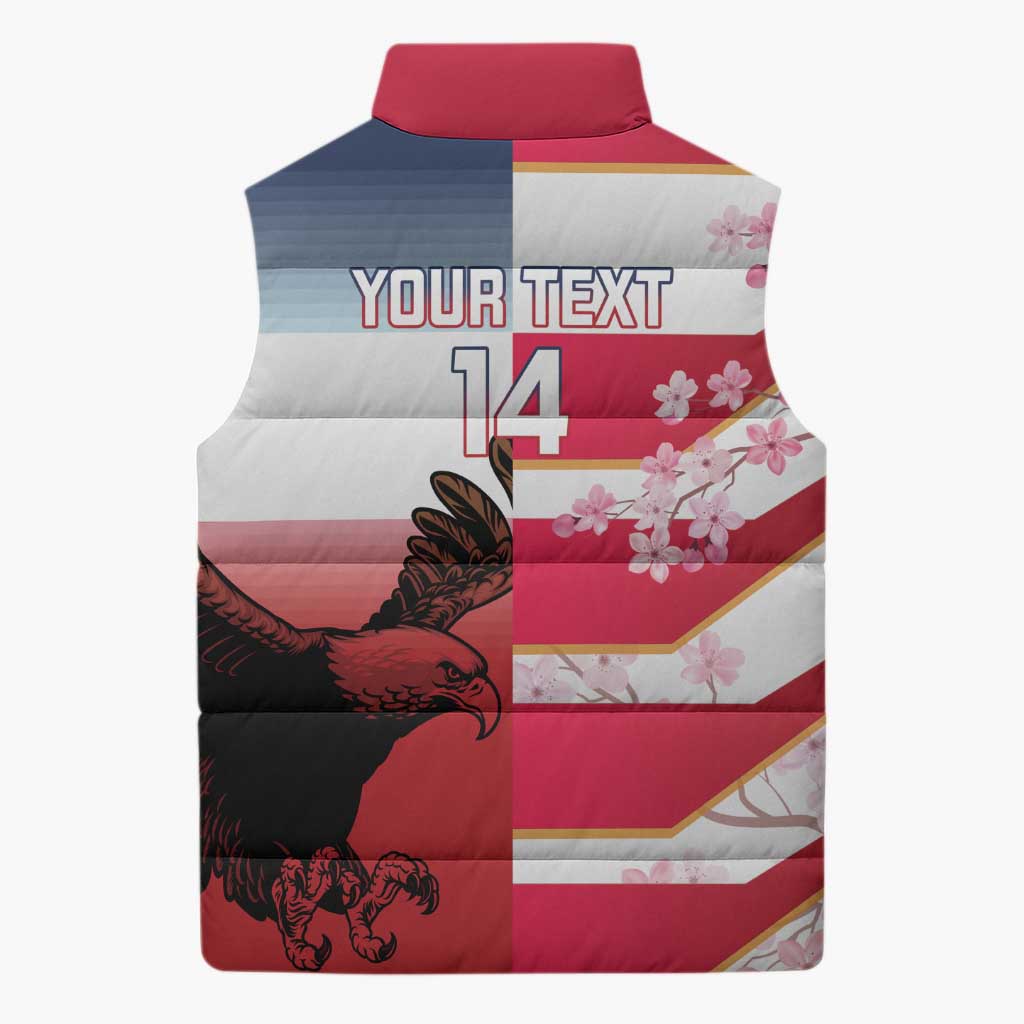 USA and Japan Rugby Custom Sleeveless Puffer Jacket Eagles Brave Blossoms Together Pacific - Polynesian Pride