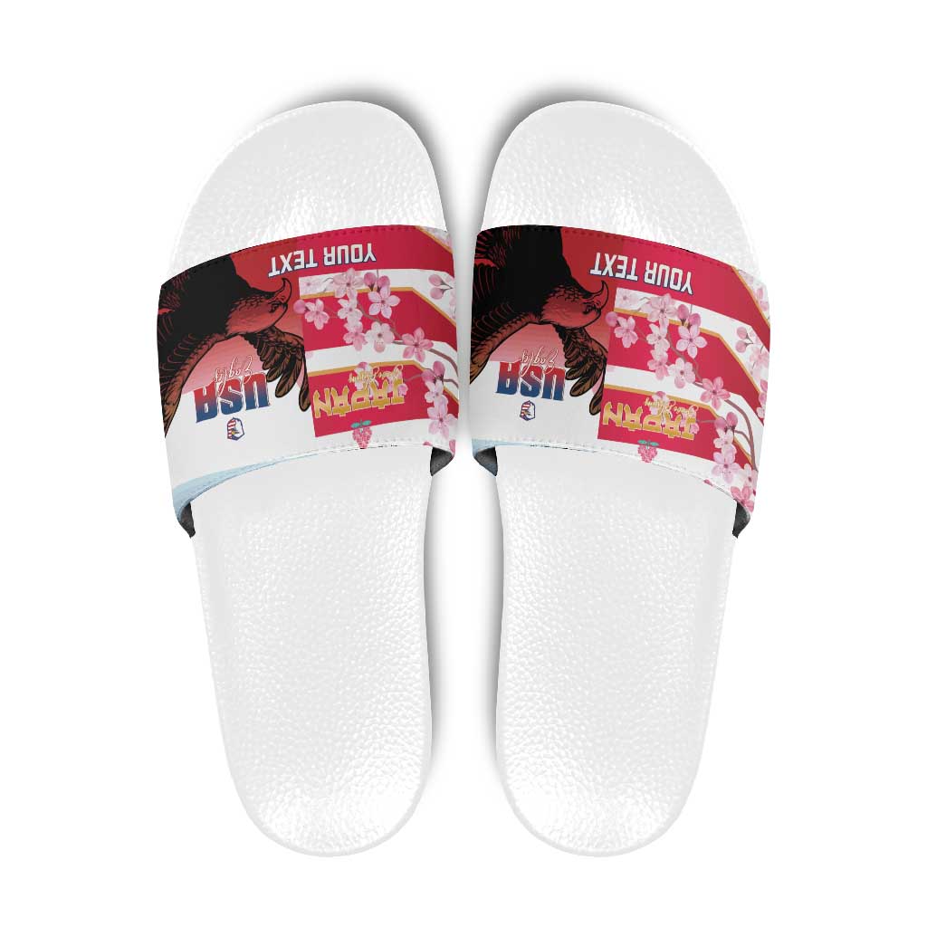 USA and Japan Rugby Custom Slide Sandals Eagles Brave Blossoms Together Pacific - Polynesian Pride