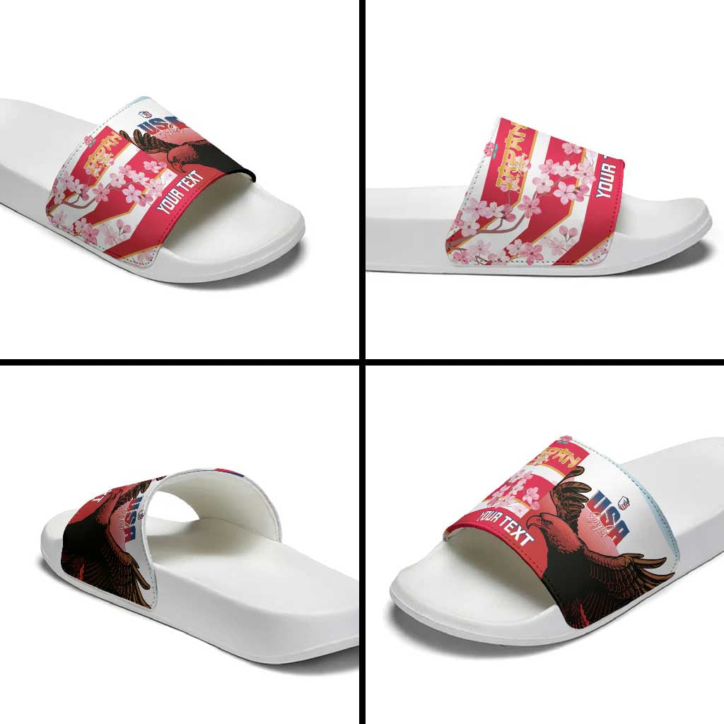 USA and Japan Rugby Custom Slide Sandals Eagles Brave Blossoms Together Pacific - Polynesian Pride