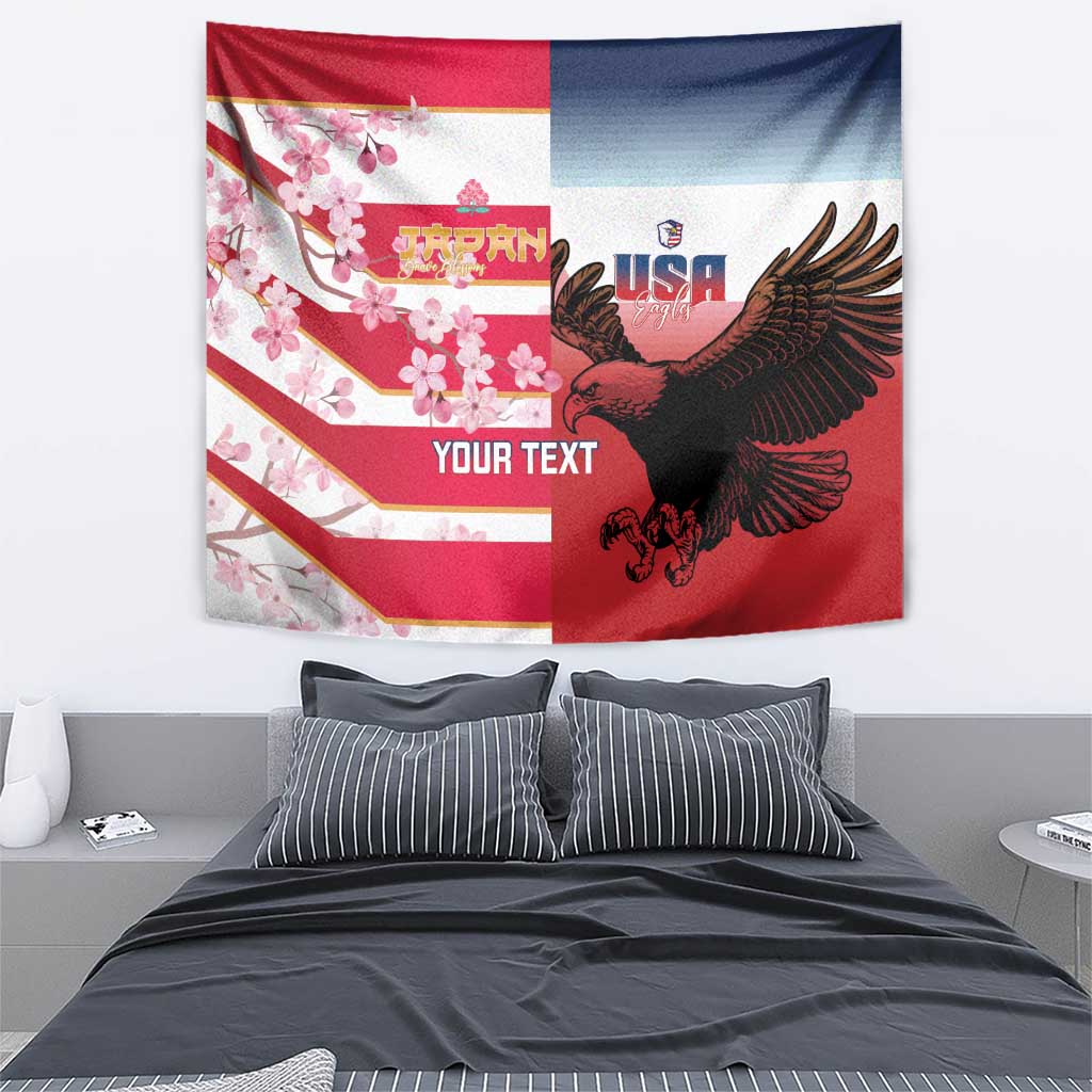 USA and Japan Rugby Custom Tapestry Eagles Brave Blossoms Together Pacific - Polynesian Pride