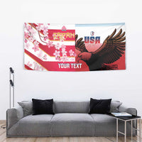 USA and Japan Rugby Custom Tapestry Eagles Brave Blossoms Together Pacific - Polynesian Pride