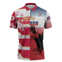 USA and Japan Rugby Custom Zipper Polo Shirt Eagles Brave Blossoms Together Pacific - Polynesian Pride