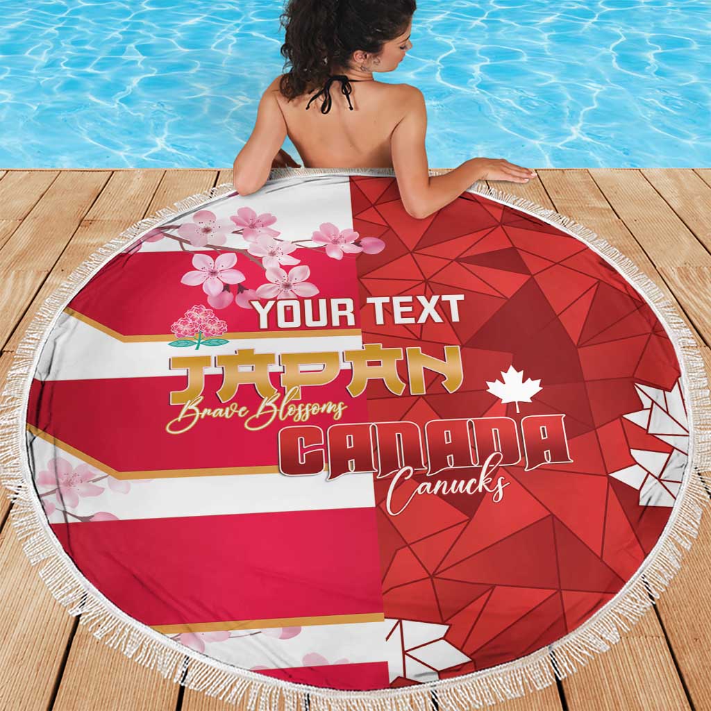 Canada and Japan Rugby Custom Beach Blanket Canucks Brave Blossoms Together Pacific - Polynesian Pride