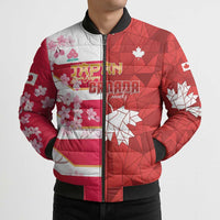 Canada and Japan Rugby Custom Bomber Puffer Jacket Canucks Brave Blossoms Together Pacific - Polynesian Pride