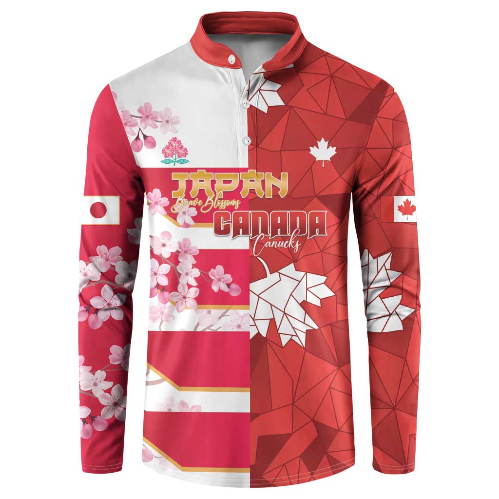 Canada and Japan Rugby Custom Button Sweatshirt Canucks Brave Blossoms Together Pacific - Polynesian Pride