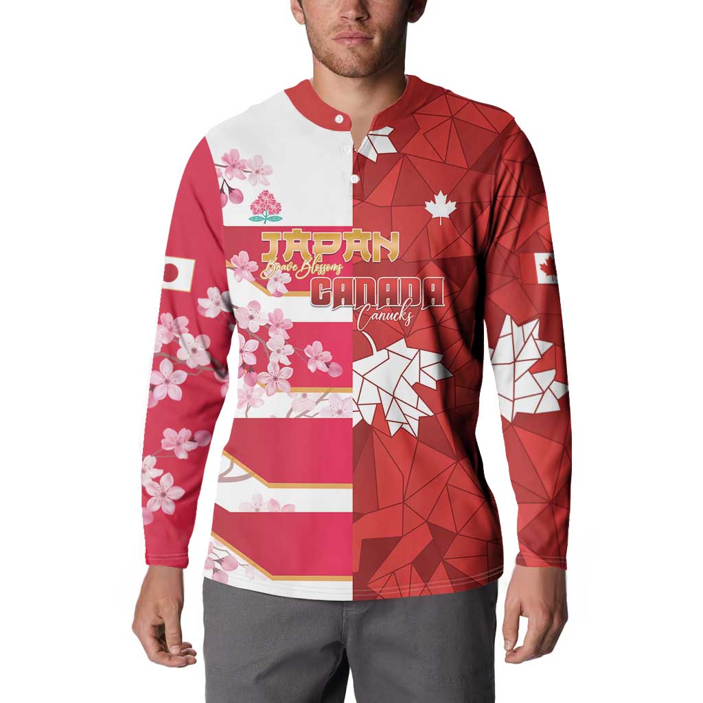 Canada and Japan Rugby Custom Button Sweatshirt Canucks Brave Blossoms Together Pacific - Polynesian Pride