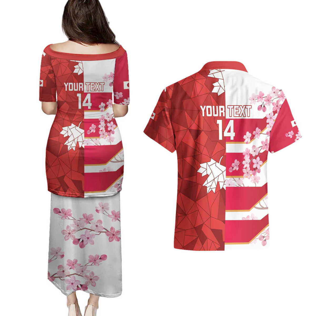 Canada and Japan Rugby Custom Couples Matching Puletasi and Hawaiian Shirt Canucks Brave Blossoms Together Pacific - Polynesian Pride