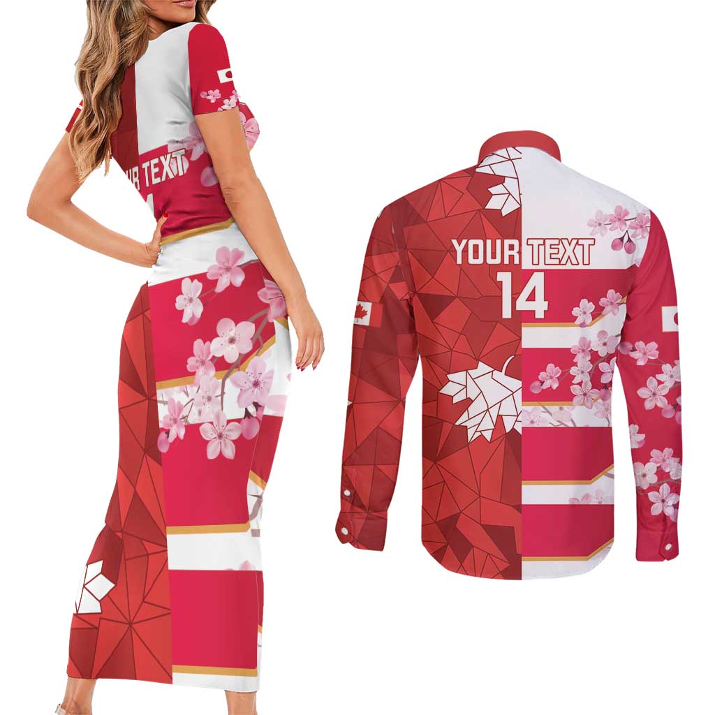 Canada and Japan Rugby Custom Couples Matching Short Sleeve Bodycon Dress and Long Sleeve Button Shirt Canucks Brave Blossoms Together Pacific - Polynesian Pride